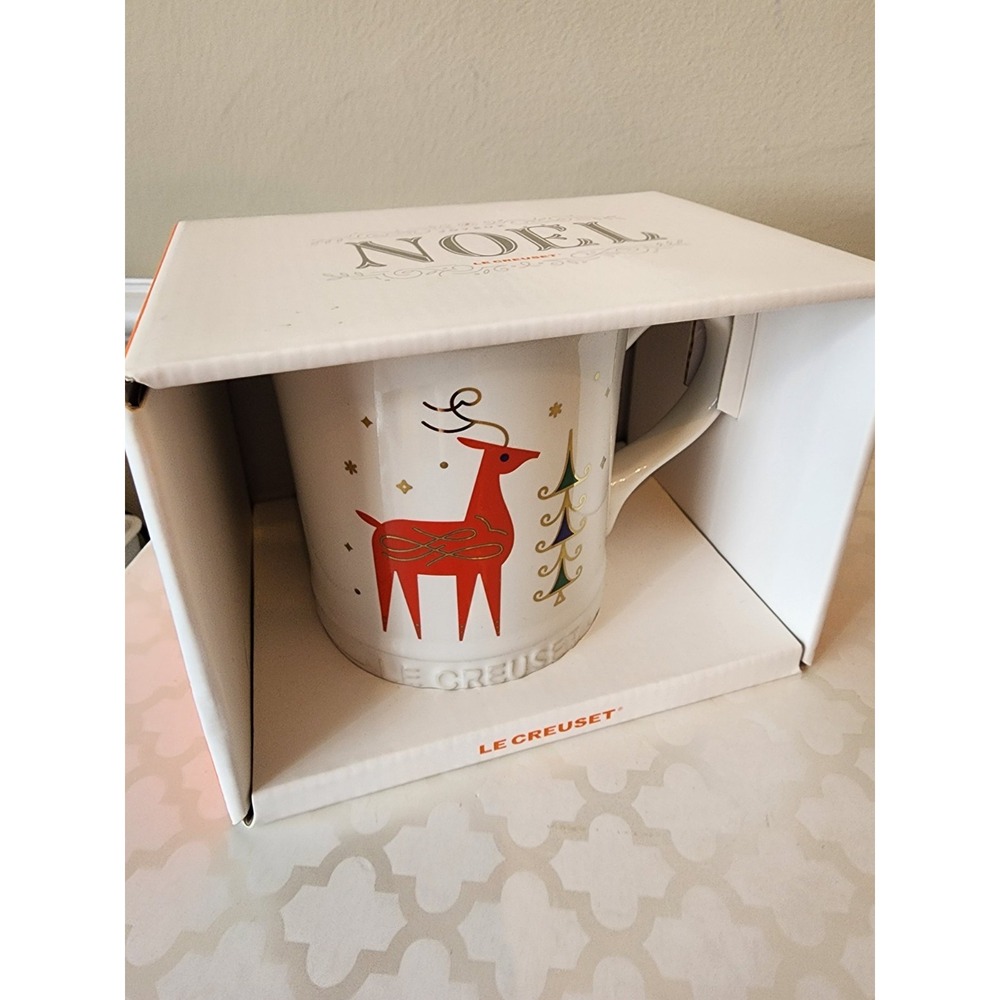 LE CREUSET Noel Collection Christmas Mug Stag Reindeer 14oz White NIB Gift - Picture 8 of 8